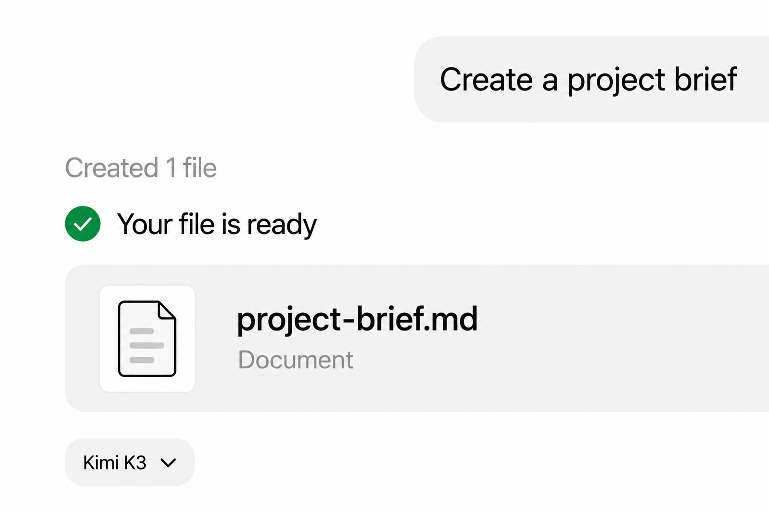 Conceptual BaseCode detail showing a generated document file and Kimi K3 selector.